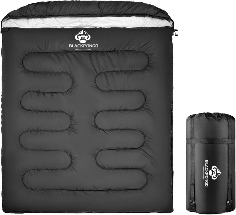 Blackpongo Double Sleeping Bag for Adults Men Women, XL Queen Size Two Person Sleeping Bag for All Season Camping Hiking Backpacking 2 Person Sleeping Bags for Cold Weather & Warm - Image 1